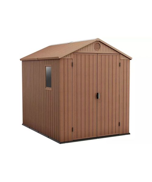 Abri Keter Darwin 8 x 6 pi en résine à toit à deux pentes, deux portes, plancher et une fenêtre