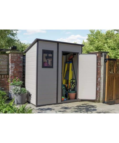 Abri de rangement Keter Manor 6 x 4 pi en résine beige à toit monopente