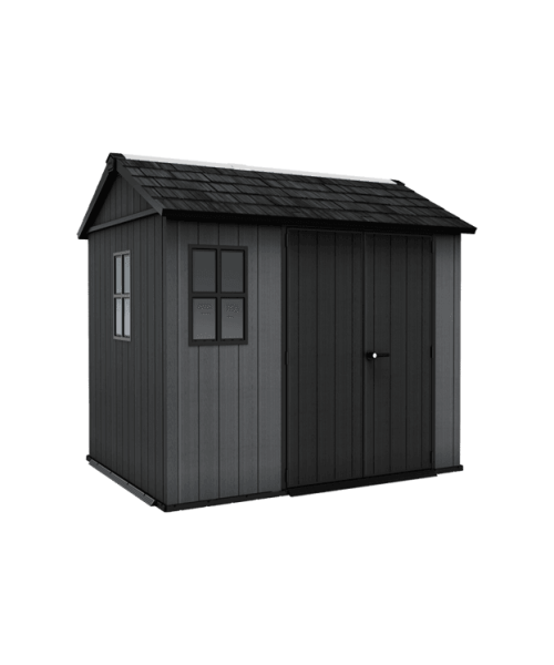 Abri Keter Newton Plus 9 x 7,5 pi en résine gris foncé à entrée latérale