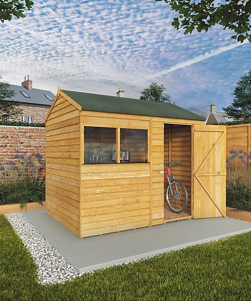 Abri en bois Mercia Overlap 8 x 6 pi à toit à deux pentes inversé, avec plancher et deux fenêtres
